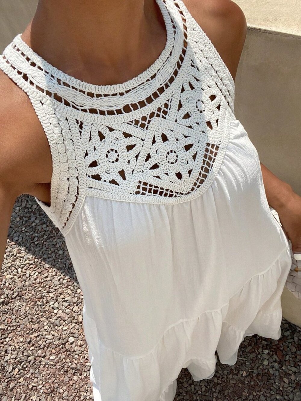 White Boho Women's Vacation Ruffle Hem Sundress - Picture 6 of 7
